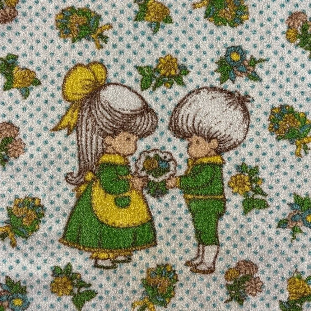 Vintage Joan Walsh Anglund Friends Bath Towel Boy Girl‎ Green Yellow 1973 42x22
